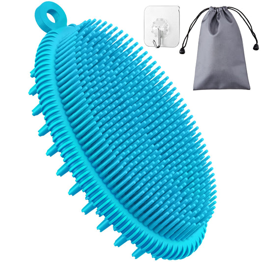 HEETA Silicone Body Scrubber, Gentle Exfoliating Body Scrubber, 2 in 1 Silicone Loofah Brush for Shower, Silicone Body Brush Easy to Clean, Lathers Well, Carry Easily, Blue