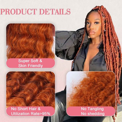 Unipearl Afro Kinkys Bulk Human Hair 16 Inch 50g/Pack Ginger-100% Real Curly Human Hair for Afro Twist Hair, Braiding Hair, Repair Locs, Dreadlock Extensions