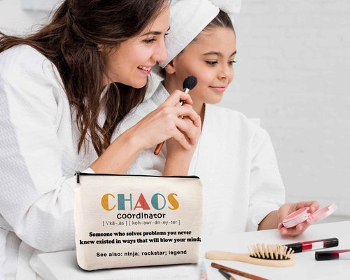 kdqua Chaos Coordinator Makeup Bag for Women, Thank You Supervisor Gifts for Boss Teacher Boss Lady Coworkers, Christmas Staff Appreciation Gifts Linen Cosmetic Bag Zipper Pouch Travel Toiletry Bag