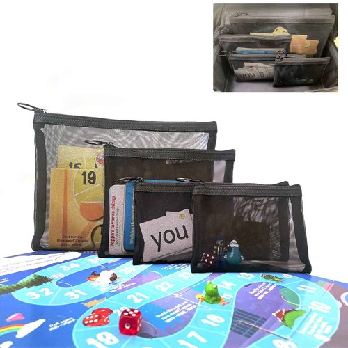 patu Zipper Mesh Bags, Pack of 5 (XS/S/M/L & Long Pouch), Beauty Makeup Cosmetic Accessories Organizer, Travel Toiletry Kit Set Storage Case, Black
