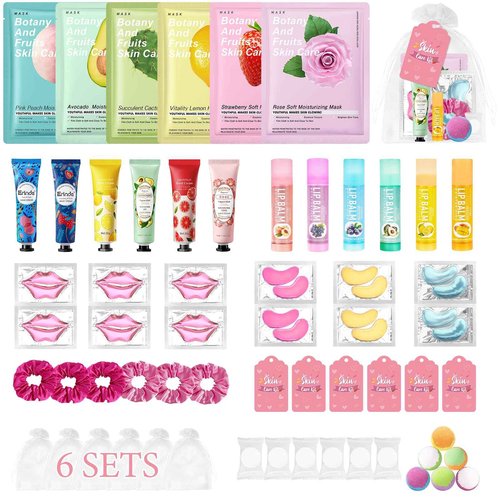 60 PCS Spa Party Supplies for Girls, Spa Party Favors Include Face Masks Skincare, Hand Cream, Lip Balm, Under Eye Patches, Lip Mask, Foot Bath Bombs, Bulk Birthday Sleepover Party Supplies for Women