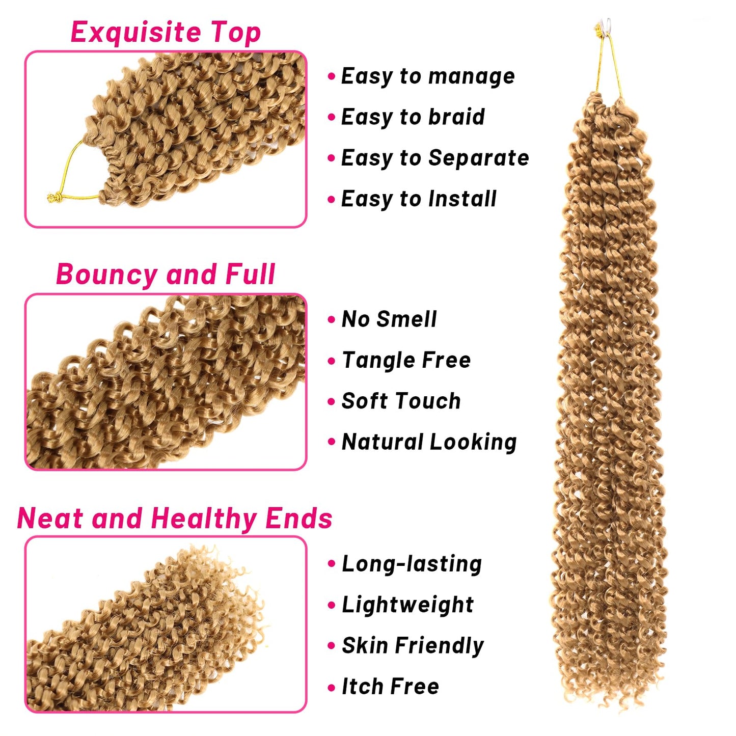 Dorsanee Honey Blonde Passion Twist Hair 18 Inch 7 Packs Water Wave Crochet Hair Long Bohemian Curly Braiding Hair for Butterfly Locs, Faux Locs, Boho Style Spring Twist Crochet Braids (27#)