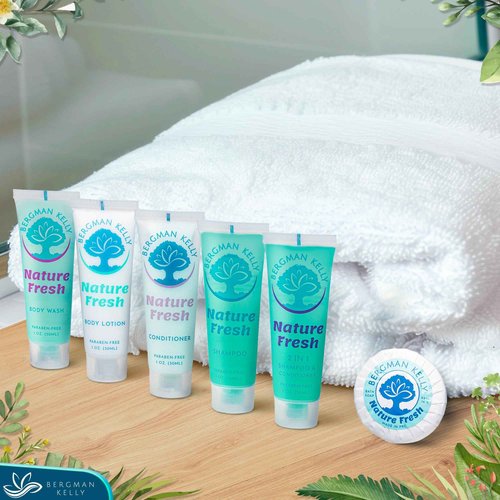 BERGMAN KELLY - Hotel Soap Bars - Nature Fresh, 1 oz, 100 PK - Travel Size Luxury Bulk Amenities Bar Soap - Mini Individually Wrapped Round Soap - Small Toiletries for Airbnb, Motel, Guest Bathroom