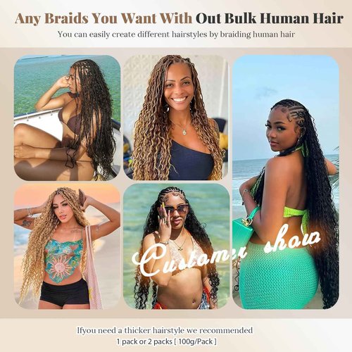 Curly Ombre Braiding Hair 100G 18 Inch Water Wave Honey Blonde with Brown Braiding Hair 4/27 Highlight Curly Bulk Human Hair Bohemian Blonde Highlight Human Bariding Hair for Boho Braids 2Bundles/Pack