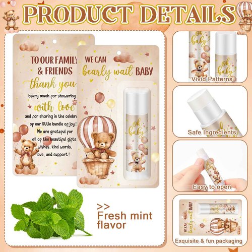 Dansib 50 Pack Bear themed Baby Shower Favor Baby Shower Lip Balm Party Gifts for Guest Games Prizes Friends Gender Reveal Girls Boys Halloween Thanksgiving Christmas