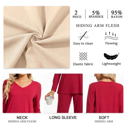 syoss Womens Pajamas Set 2 Piece Fall Long Sleeve Lounge Sleepwear Ladies Pjs Sets with Pockets M, Grayish blue
