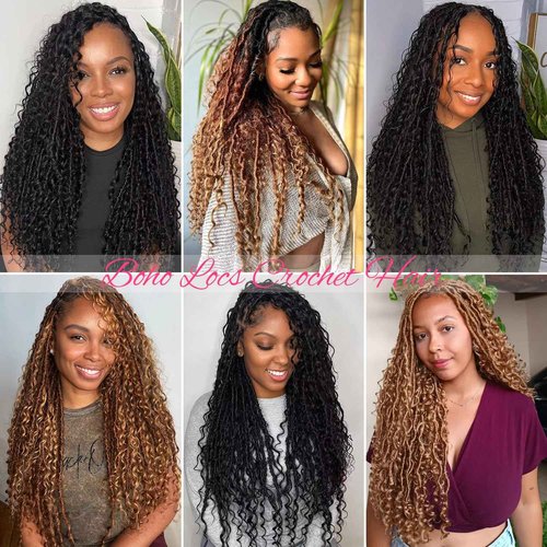 Soft Boho Locs Crochet Hair for Black Women-30 Inch 8 Packs Goddess Faux Locs Crochet Human Hair Feeling Pre Looped with Curly Ends(1B, 30 Inch(Pack of 8))