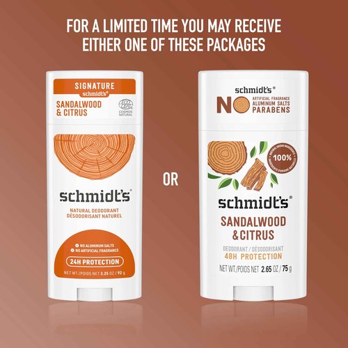Schmidt's Aluminum-Free Vegan Deodorant Sandalwood & Citrus 4 Count for Women and Men, with 24 Hour Odor Protection, Natural Ingredients, Cruelty-Free, 2.65 oz