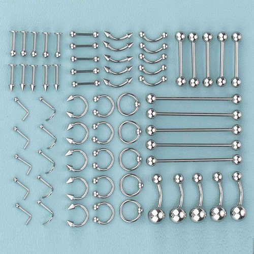 ChiMunllin 120PCS Body Piercing Kit Surgical Steel 14G 16G 20G BCR CBR Labret Lip Rings Cartilage Daith Earrings Nose Septum Nose Studs Belly Button Rings Jewelry Needles Gloves Clamps Tools