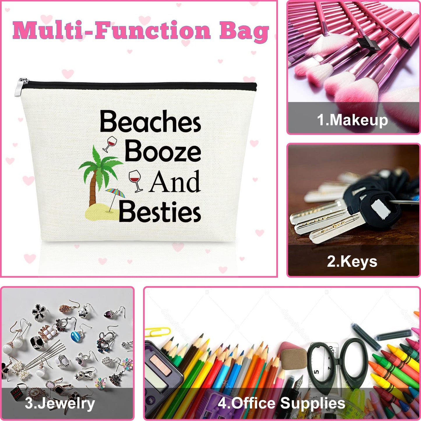 2 Pieces Beach Lover Gifts for Women Beach Makeup Bag Funny Vacation Gifts Cosmetic Bag Beach Themed Gifts for Women Besties Birthday Christmas Graduation Gifts for Beach Lover Travel Makeup Pouch