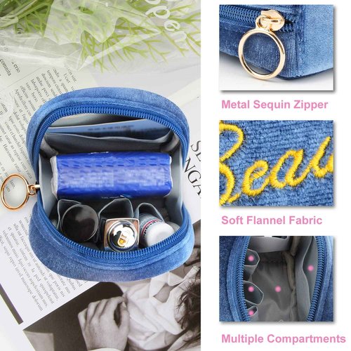 SIDESUGAR Small Makeup Bag Mini Pouch Portable Mini Make Up Bag for Purse Extra Small Makeup Bag Lipstick Holder for Women and Girls(Blue)