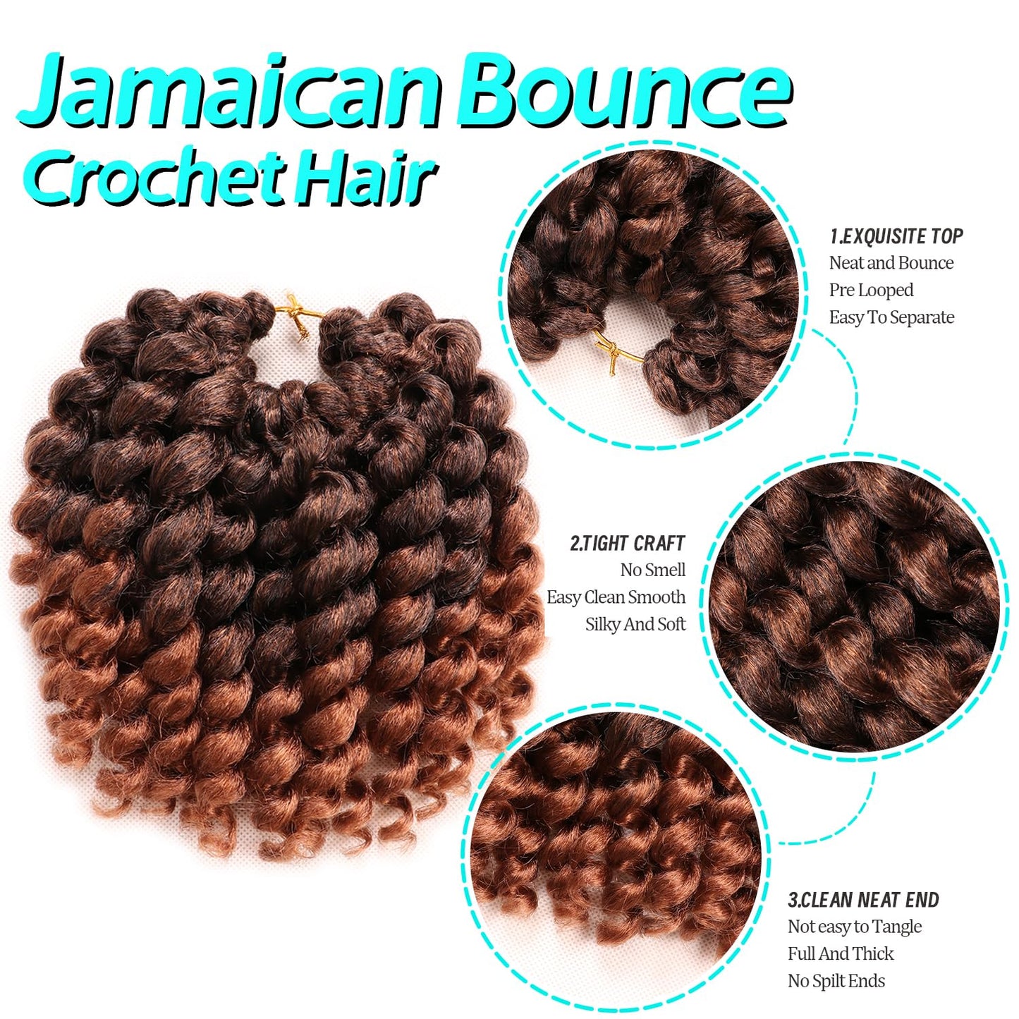 Jamaican Bounce Crochet Hair-4 Packs Deal 6 Inch Jumpy Wand Curl Crochet Hair Curly Crochet Hair For Black Women (6 Inch (Pack of 4), T1B-30#)