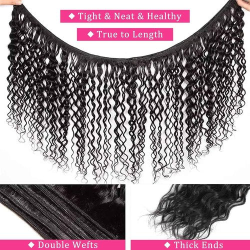 Deep Wave Human Hair Bundles 100% Unprocessed Human Hair 1 Bundle 22 Inch Water Wave Bundles Human Hair for Women Natural Black Color Curly Hair Extensions