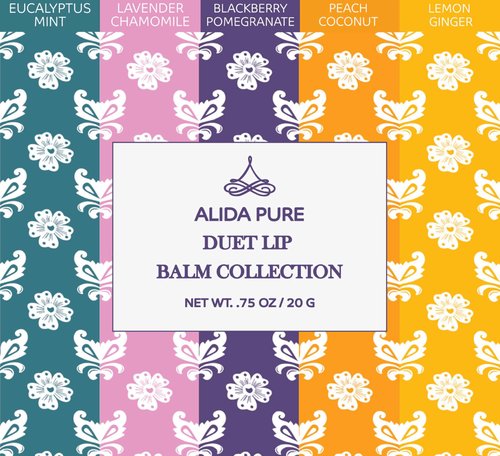 ALIDA PURE Duet Lip Balm Collection, Vegan Set, Beeswax Free, with Organic Jojoba, and Avocado Oil, Vitamin E, Natural Moisturizer for Dry, Chapped Lips, 5 Tube Set