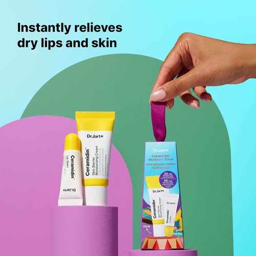 Dr. Jart+ Ceramidin Moisture Treats Korean Skin Care Ornament Gift Set, Travel Size Ceramide Face Moisturizer and Full Size Lip Balm for Hydration and Skin Barrier Repair, Limited Edition Holiday Set