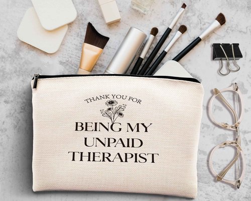 kdqua Thank You for Being My Unpaid Therapist Makeup Bag, Mental Health Therapist Gifts for Women Girls Friend Friends, Inspirational Therapist Appreciation Gifts Linen Travel Cosmetic Bag