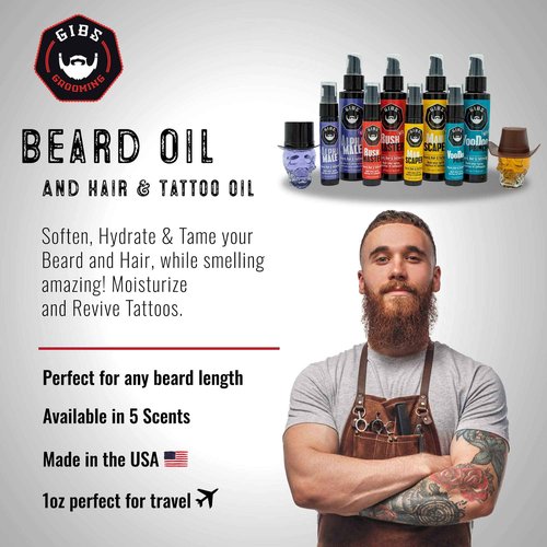 GIBS Grooming Alpha Male Beard, Hair & Tattoo Oil, 1 Fl Oz
