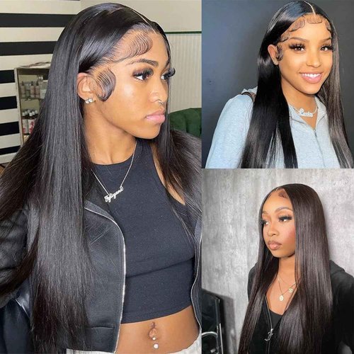 FEHOKA 13x4 Human Hair Lace Frontal 16 Inch Body Wave, Can be Curly and Dyed, Middle Part, With Baby Hair (16 Inch, 13x4 Black)