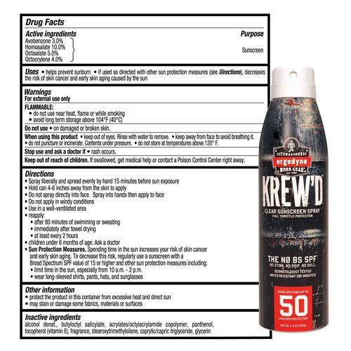 Ergodyne KREW’D 6353 Sunscreen Spray, Broad Spectrum SPF 50, Water Resistant, 5.5 oz