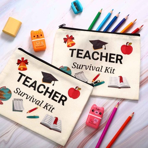 Weewooday 20 Pieces Teacher Appreciation Gifts Cosmetic Bags Teacher Canvas Makeup Bags Toiletry Case Pencil Bag with Zipper Stationery Case Bag for Teachers Appreciation graduation