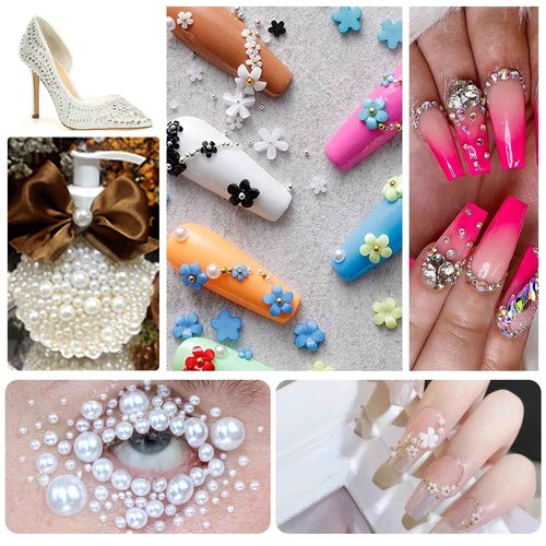 5 Boxes Gold & Silver Metal Nail 3D Punk Studs Star Moon Heart Triangle Square Rivet Gems Nail Art Jewels with a Curved Tweezers and a Nail Brush and a Wax Pen Picker (6-Rhinestones kit-3)