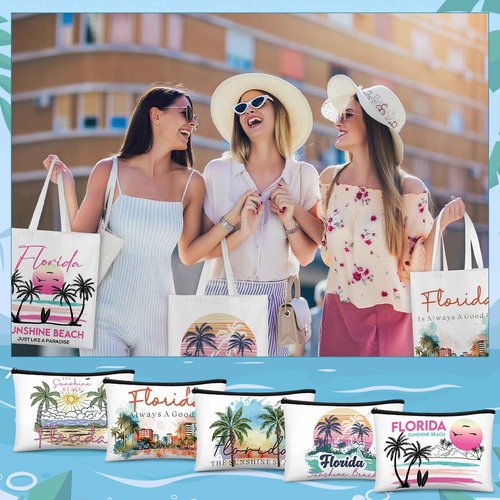 Reginary 10 Pcs Florida Souvenirs Gifts Florida Tote Bag and Cosmetic Bags for Women Travel Souvenir Gift