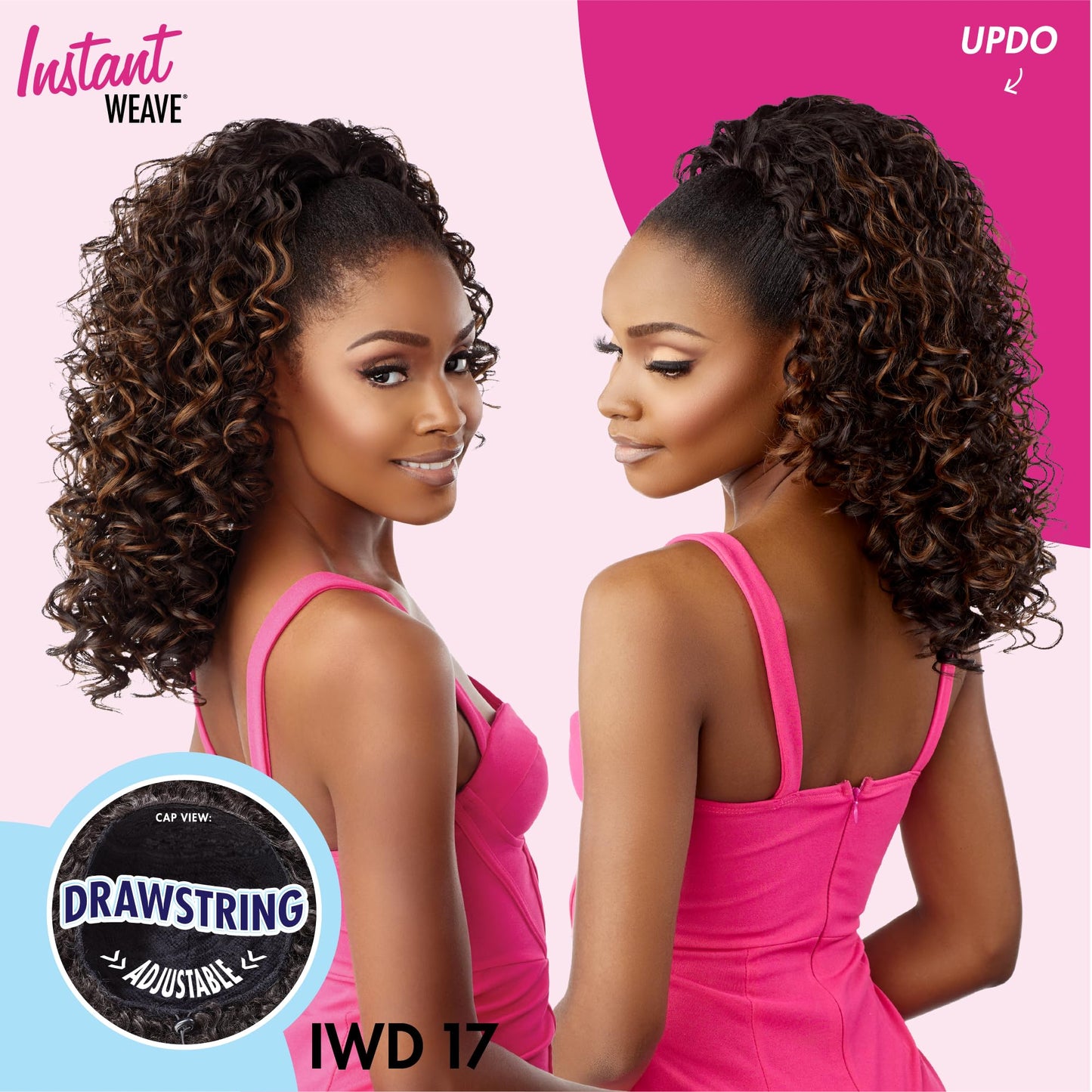 Sensationnel Instant weave half wig - 17 synthetic blendwig adjustable drawstring for seamless hair blending (1B OFFBLACK)