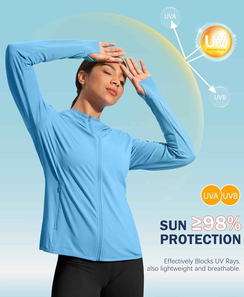 Soothfeel Women's UPF 50+ Sun Protection Hoodie Jacket Lightweight Long Sleeve Sun Shirt for Women with Pocket Hiking Outdoor Blue XL