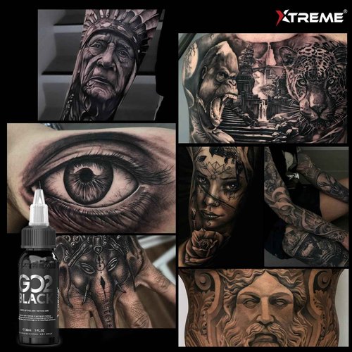 Xtreme GO2 Tattoo Ink 1OZ / 30ML Intense Black for Bold Fillings Highly Concentrated Smooth Application Vegan for Tattoo Artists