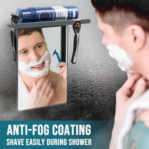TAILI Shower Mirror Fogless for Shaving with Razor Holder, Anti-Fog with Powerful Suction for Bathroom,Makeup Shave Mirror Wall Mounted for Men & Women, Shatterproof & Removable,Grey
