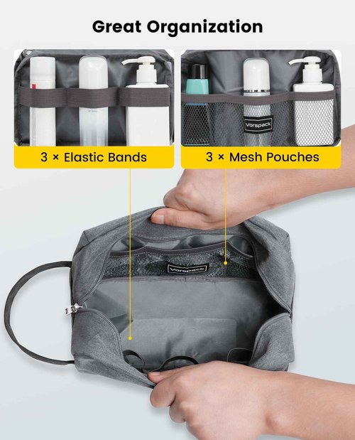 Vorspack Travel Toiletry Bag - Water Resistant Toiletry Bag for Men Travel Bag for Toiletries, Accessories - Black