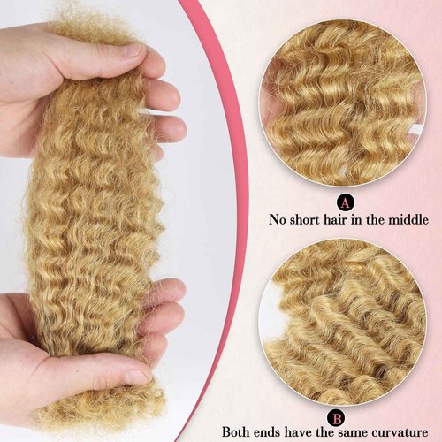 Unipearl Afro Kinkys Bulk Human Hair for Dreadlock Extensions 50g/Pack 18 Inch Honey Blonde 100% Afro Bulk Human Hair for Twists Repair Locs and Kinky Braiding Hair