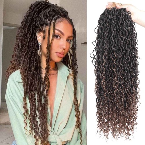 Vemet Goddess Locs Crochet Hair 24 Inch 9 Packs Synthetic Faux Locs Crochet Hair for Black Women, River Locs Hair Extensions Style Pre looped Crochet Locs with Curly Ends