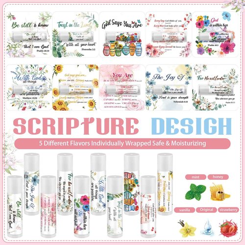 50 Pack Christmas Christian Gifts Bulk for Women Men Religious Lip Balms Bulk Church Party Favors Christmas Party Gifts Stocking Stuffers Bible Verse Study Supplies for Employee Staff Coworker