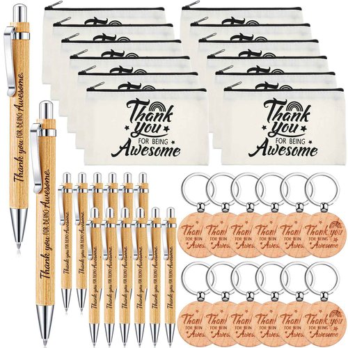 Silkfly 36 Pcs Christmas Employee Appreciation Gifts Bulk Cosmetic Makeup Bag Wooden Inspirational Ballpoint Pen Keychain Thank You Gifts for Coworkers Office Staff Team