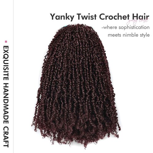Toyotress Yanky Twist Crochet Hair - 8 Inch 8 Packs (30 Strands/Pcs) Fluffy Spring Mini Twist Passion Twist, Wine Red Pre-Looped Crochet Braids Braiding Hair (8 Inch, 99J-8P)