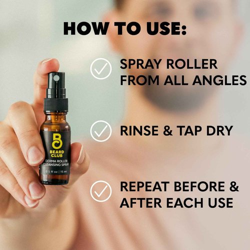 The Beard Club Derma Roller, Cleaning Spray & Replacement Head - Beard Roller with Cleaning Spray and Replacement Head