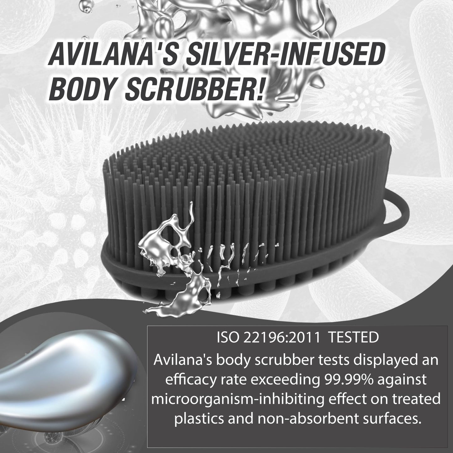 Avilana Silver-Infused Silicone Body Scrubber – Dual-Sided Cleanser & Massager – Hygienic, Long-Lasting, and Gentle for Full-Body Cleansing