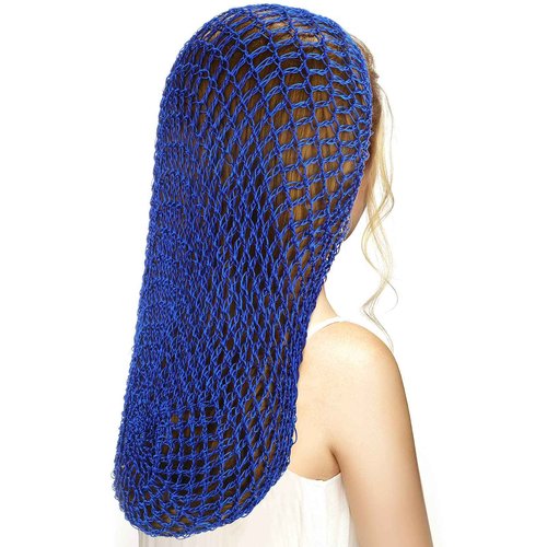 Waydress 3 Pcs Mesh Crochet Hair Nets Rayon Knit Snood Hat Cover 20 Inch Crocheted Sleeping Cap for Women Long Curly Hair(Black, Gray, Sapphire)