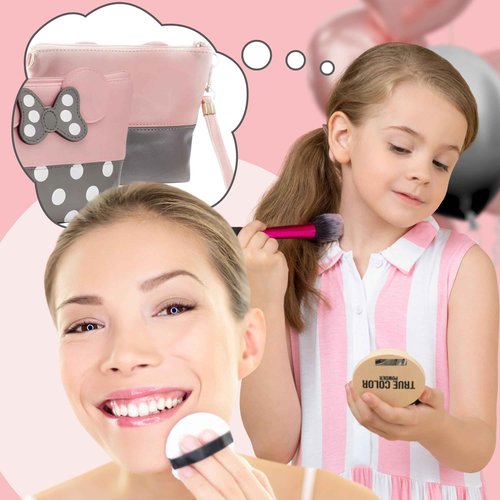 BELMAKS Pink Murine Makeup Bag Pink Cosmetic Bags White Polka Dots Toiletry Organizer Rose Cartoon Makeup Organizer for Teen Girls 5.1" x 5.9" Murine Zipper Cute Purse for Travel