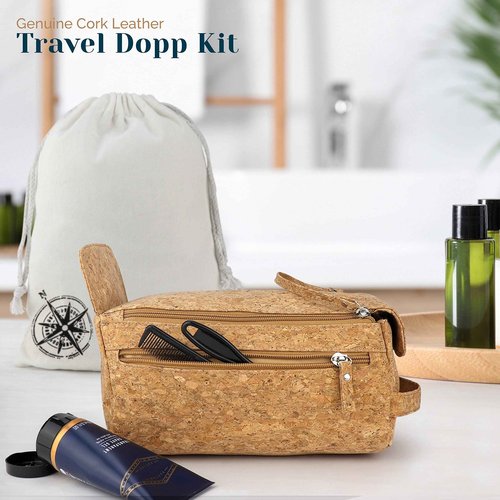 The Calling Man Denali Cork Leather Travel Toiletry Bag for Men– Waterproof Compact Dopp Kit with Hanging Design, Compartment and Dual Pockets Hygiene Bag for Toiletries