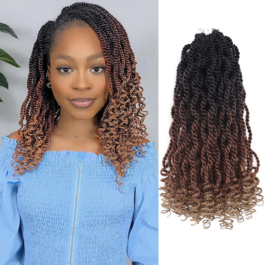 Senegalese Twist Crochet Hair for Kids 12 Inch 3 Tone Crochet Senegalese Twist Hair for Black Women Pre Looped 8 Packs Kinky Twist Crochet Hair (12 Inch,1B3027)