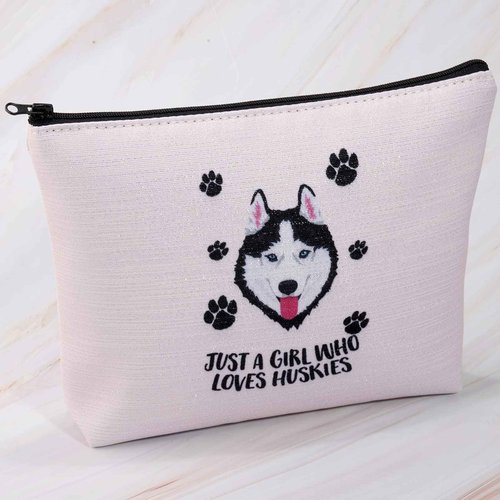 MBMSO Husky Makeup Bag Husky Lover Gifts for Women Just a G Who Loves Huskies Cosmetic Bag Siberian Husky Owner Gifts for Husky Mom Zipper Pouch Travel Case (Husky pink bag)