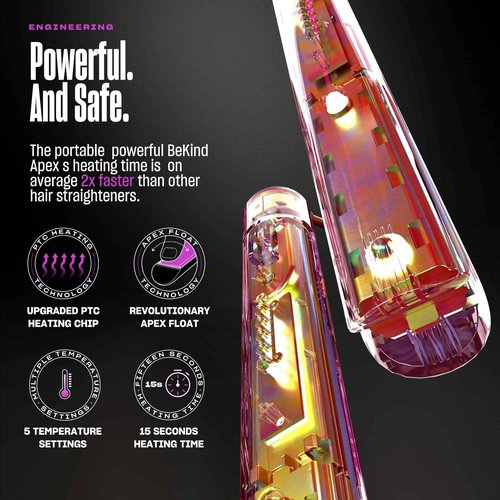 Bekind Apex 2-in-1 Hair Straightener Flat Iron | 1“ 460°F Straightener & Curler for All Hairstyles | UltraSmooth Tech | 15s Fast Heating & Temp Memory | Gift Set for Girls Women (Violet Bloom)