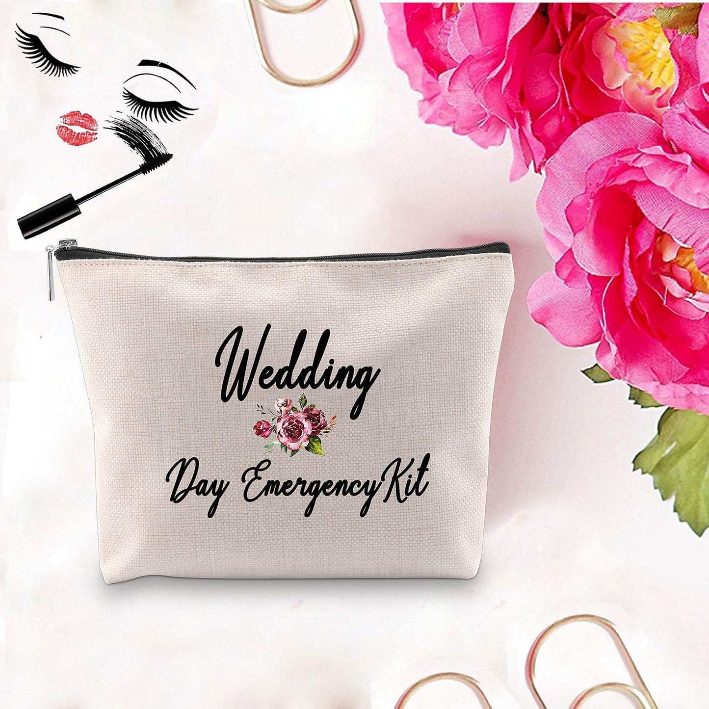 PXTIDY Bride Wedding Day Emergency Kit Bridal Shower Gift Wedding Survival Kit Makeup Bag Bride To Be Gift (Beige)