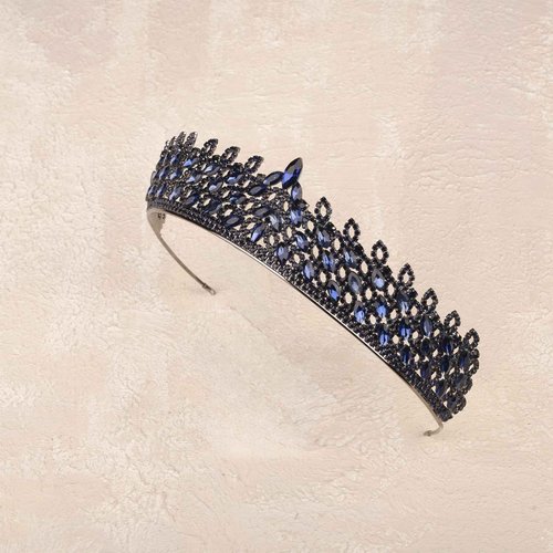 LIMELIA Women's Tiara, Crown for Henna Wedding Party | Glitter Hair Accessories for Bridal Birthday Pageant Prom Halloween Costume Christmas Party, Princess Crowns | Leaf Pattern - Navy Blue
