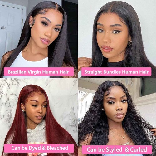 Straight Bundles Human Hair 14 14 14 Inch 100% Unprocessed Brazilian Virgin Weave Bundles Human Hair for Black Women Remy Straight Hair Extensions Natural Black Color Weft