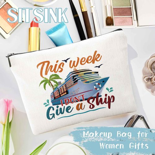 Sitsink Cruise Essential Gifts for Women - 6 Pcs Waterproof Cruise Gift Exchange Ideas Cosmetic Bag Pouch, Life Is Better Cruise Gifts Alaska Souvenir Must Haves