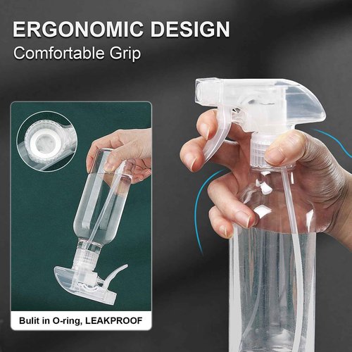 Hethyo Plastic Spray Bottles 12oz 2 Pack Adjustable Mist/Stream Spraying Heavy Duty Square Water Spray Bottles for Hair, Cleaning Solutions, Plants，Essential Oils (Clear)