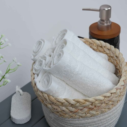 Tens Towels Pack of 60 Washcloths, 12 x 12 Inches, Lighter Weight, Quick to Dry, Super Soft & Absorbent, Gentle Face Towels, Hotel Quality, Perfect for Bathroom, Gym, Spa (White, 60 Pack)